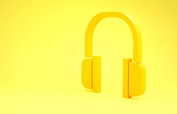 Gelbes Kopfhörersymbol isoliert auf gelbem Hintergrund. Kopfhörer unterschreiben. Konzept zum Hören von Musik, Service, Kommunikation und Bedienung. Minimalismus-Konzept. 3D Illustration 3D Renderer — Stockfoto