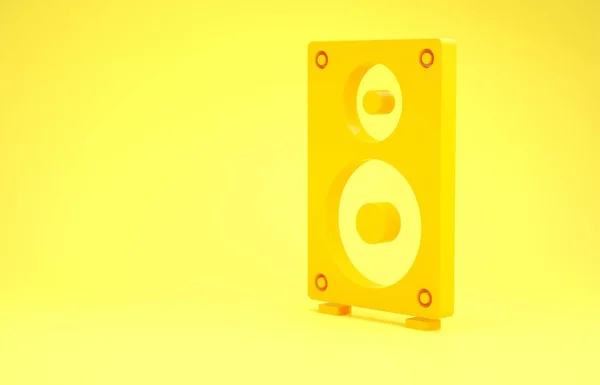 Sarı Stereo hoparlörü sarı arkaplanda izole edildi. Ses sistemi hoparlörleri. Müzik ikonu. Müzikal sütun hoparlörü. Minimalizm kavramı. 3d illüstrasyon 3B canlandırma — Stok fotoğraf
