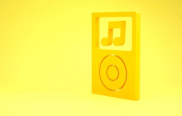 Yellow Music player icon isolated on yellow background. Portable music device. Minimalism concept. 3d illustration 3D render — Stok fotoğraf