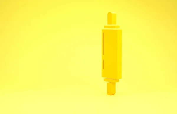 Ikon pin Yellow Rolling terisolasi pada latar belakang kuning. Konsep minimalisme. Tampilan 3D ilustrasi 3d — Stok Foto