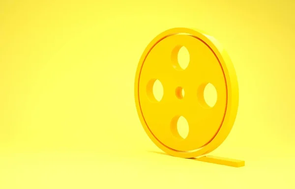 Κίτρινη εικόνα κυλίνδρου φιλμ απομονωμένη σε κίτρινο φόντο. Μινιμαλιστική έννοια. 3D απεικόνιση 3d καθιστούν — Φωτογραφία Αρχείου