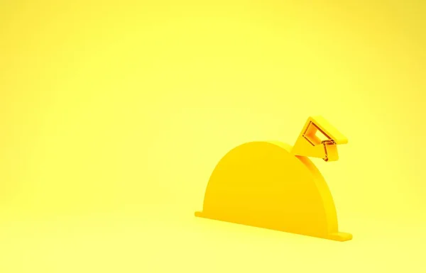 Желтая планета со значком флага на желтом фоне. Концепция минимализма. 3D-рендеринг — стоковое фото