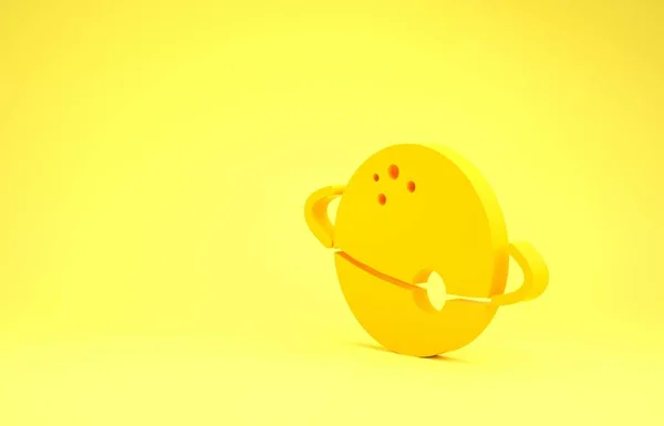 Yellow Planet icon isolated on yellow background. Minimalism concept. 3d illustration 3D render — 스톡 사진