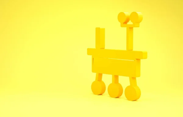 Ícone rover amarelo de Marte isolado no fundo amarelo. Um veículo espacial. Um sinal do Moonwalker. Aparelho para estudar a superfície dos planetas. Conceito de minimalismo. 3D ilustração 3D render — Fotografia de Stock