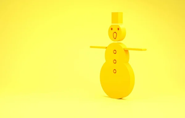 Κίτρινη εικόνα χιονάνθρωπος Χριστούγεννα απομονώνονται σε κίτρινο φόντο. Καλά Χριστούγεννα και Καλή Χρονιά. Μινιμαλιστική έννοια. 3d απεικόνιση 3D καθιστούν — Φωτογραφία Αρχείου