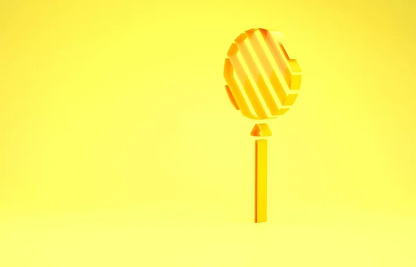 Icono de piruleta amarilla aislado sobre fondo amarillo. Comida, delicioso símbolo. Concepto minimalista. 3D ilustración 3D render —  Fotos de Stock