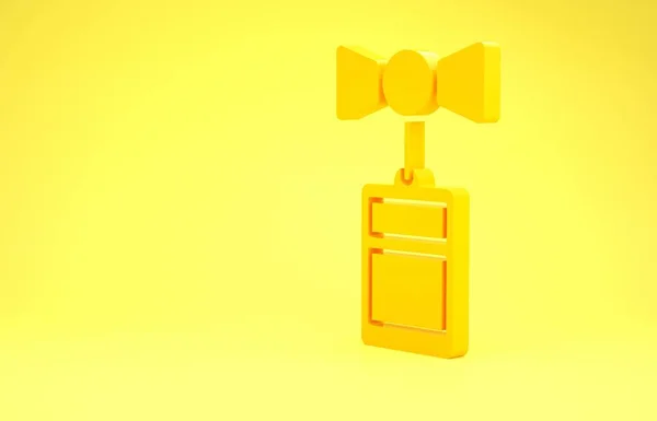 Gelbes Preisschild mit einer Inschrift auf gelbem Hintergrund. Abzeichen für Preis. Promotag Rabatt. Minimalismus-Konzept. 3D Illustration 3D Renderer — Stockfoto