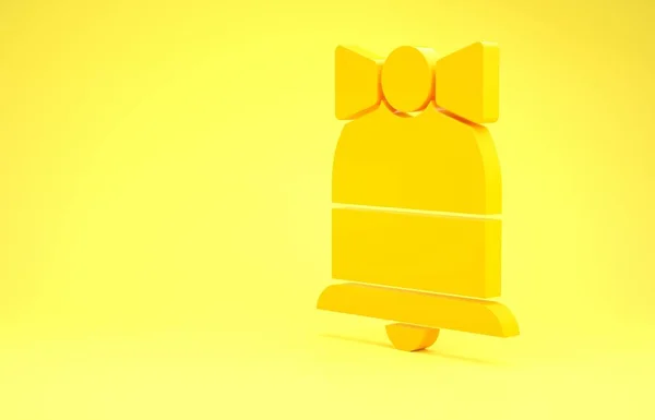 Jaune Joyeux Noël sonnerie icône cloche isolée sur fond jaune. Symbole d'alarme, cloche de service, panneau de cloche, symbole de notification. Concept de minimalisme. Illustration 3D rendu 3D — Photo