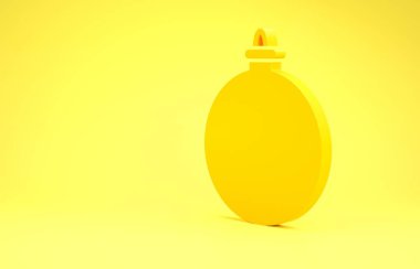 Sarı arkaplanda izole edilmiş sarı Noel topu ikonu. Mutlu Noeller ve mutlu yıllar. Minimalizm kavramı. 3d illüstrasyon 3B canlandırma