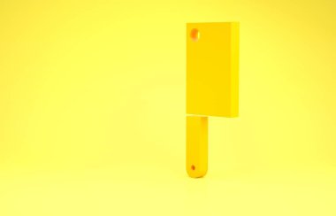 Yellow Meat chopper icon isolated on yellow background. Kitchen knife for meat. Butcher knife. Minimalism concept. 3d illustration 3D render