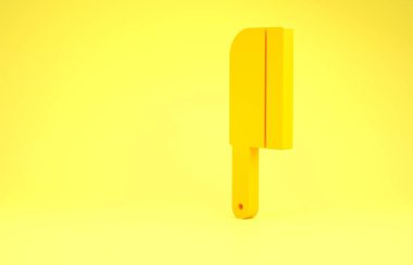 Yellow Meat chopper icon isolated on yellow background. Kitchen knife for meat. Butcher knife. Minimalism concept. 3d illustration 3D render