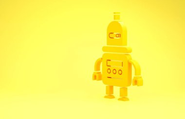 Sarı arka planda izole edilmiş sarı robot simgesi. Minimalizm kavramı. 3d illüstrasyon 3B canlandırma