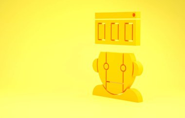 Sarı arka planda izole edilmiş sarı robot simgesi. Minimalizm kavramı. 3d illüstrasyon 3B canlandırma