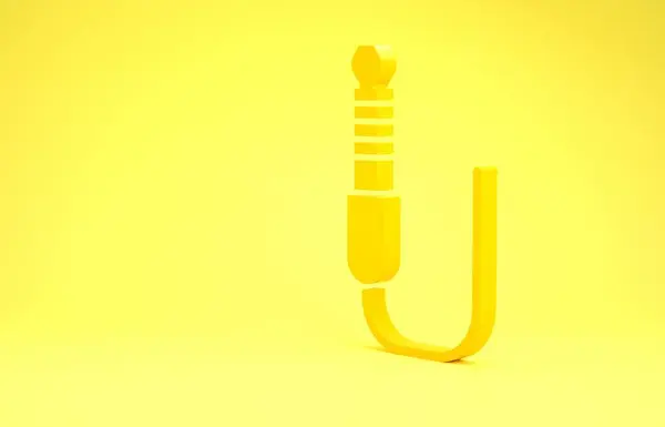 Gul Audio jack ikon isoleret på gul baggrund. Lydkabel til tilslutning lydudstyr. Stikledning. Musikinstrument. Minimalisme koncept. 3d illustration 3D gengivelse - Stock-foto