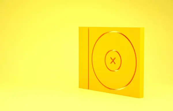 Ícone de disco de CD ou DVD amarelo isolado no fundo amarelo. Sinal de disco compacto. Conceito de minimalismo. 3D ilustração 3D render — Fotografia de Stock