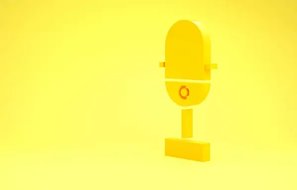 Icona microfono giallo isolato su sfondo giallo. Sul microfono radio in onda. Segnale di altoparlante. Concetto minimalista. Illustrazione 3d rendering 3D — Foto Stock