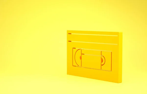 Yellow VHS video cassette tape icon isolated on yellow background. Minimalism concept. 3d illustration 3D render — Stok fotoğraf