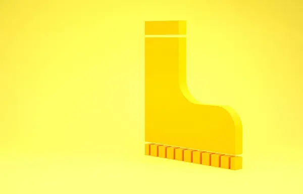Żółta wodoodporna gumowa ikona obuwia izolowana na żółtym tle. Żelki do deszczowej pogody, wędkowania, ogrodnictwa. Koncepcja minimalizmu. Ilustracja 3d — Zdjęcie stockowe
