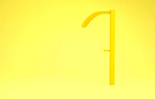 Żółta ikona Scythe wyizolowana na żółtym tle. Koncepcja minimalizmu. Ilustracja 3d — Zdjęcie stockowe