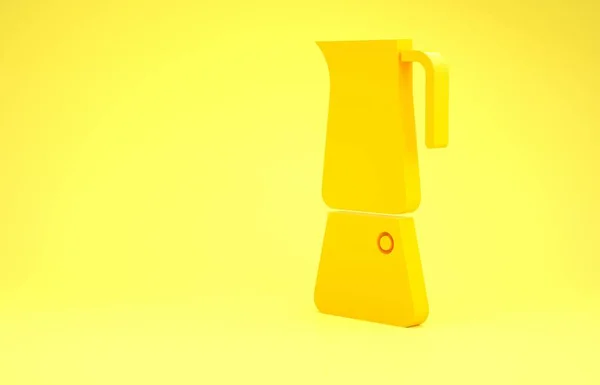 Ícone de panela Moka amarelo isolado no fundo amarelo. Cafeteira. Conceito de minimalismo. 3D ilustração 3D render — Fotografia de Stock