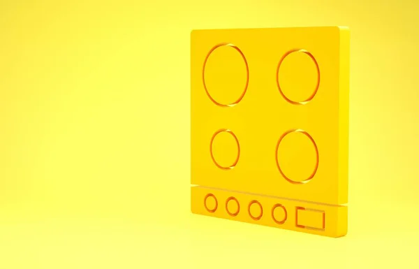 Ícone de fogão a gás amarelo isolado no fundo amarelo. Sinal de Cooktop. Hob com quatro queimadores de círculo. Conceito de minimalismo. 3D ilustração 3D render — Fotografia de Stock