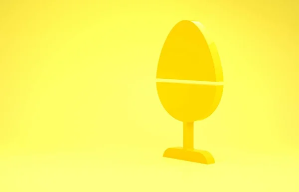 黄色の背景に単離されたスタンドアイコン上の黄色の鶏の卵.最小限の概念。3Dイラスト3Dレンダリング — ストック写真
