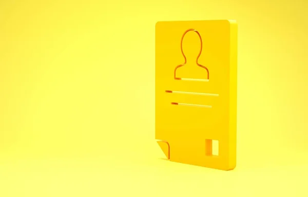 Ícone de crachá de identificação amarela isolado no fundo amarelo. Pode ser usado para apresentação, identidade da empresa, publicidade. Conceito de minimalismo. 3D ilustração 3D render — Fotografia de Stock