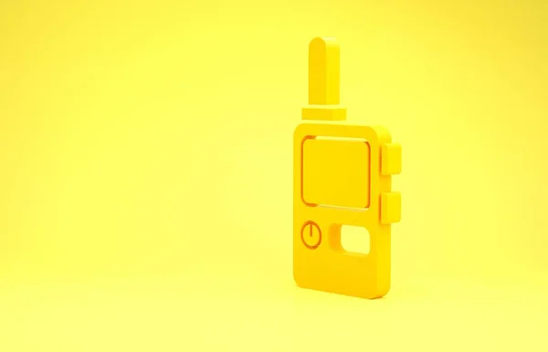 Gelbes Walkie Talkie-Symbol isoliert auf gelbem Hintergrund. Tragbares Funksender-Symbol. Funksignale. Minimalismus-Konzept. 3D Illustration 3D Renderer — Stockfoto