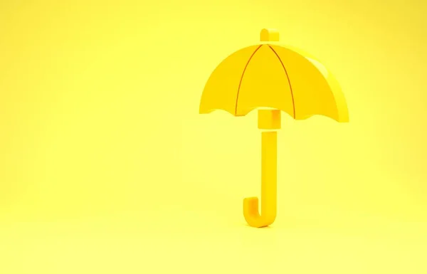 Icono de paraguas amarillo aislado sobre fondo amarillo. Icono impermeable. Protección, seguridad, concepto de seguridad. Símbolo resistente al agua. Concepto minimalista. 3D ilustración 3D render — Foto de Stock