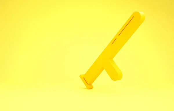 Icône bâton en caoutchouc jaune de la police isolé sur fond jaune. Une matraque en caoutchouc. Police Bat. Équipement de police. Concept de minimalisme. Illustration 3D rendu 3D — Photo