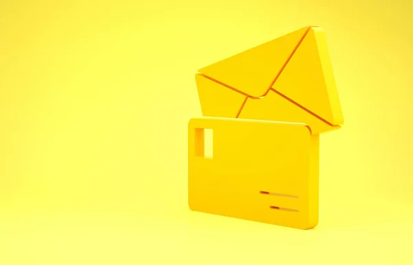 Ícone de envelope amarelo isolado no fundo amarelo. Símbolo da letra da mensagem de email. Conceito de minimalismo. 3D ilustração 3D render — Fotografia de Stock