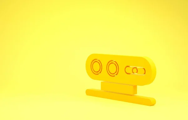 Gelbes 3D-Scansystem-Symbol isoliert auf gelbem Hintergrund. Minimalismus-Konzept. 3D Illustration 3D Renderer — Stockfoto