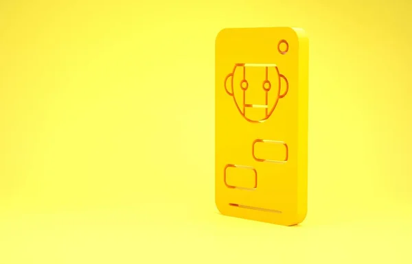 Ícone amarelo Bot isolado no fundo amarelo. Ícone de robô. Conceito de minimalismo. 3D ilustração 3D render — Fotografia de Stock