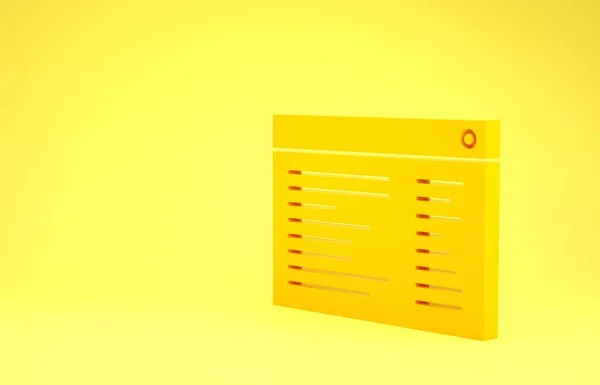 Yellow Software, icona del codice di programmazione dello sviluppatore web isolato su sfondo giallo. Javascript script del computer parti casuali del codice del programma. Concetto minimalista. Illustrazione 3d rendering 3D — Foto Stock