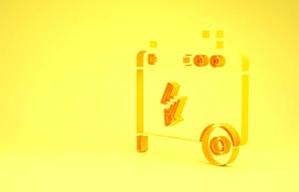 Yellow Portable power electric generator icon isolated on yellow background. Industrial and home immovable power generator. Minimalism concept. 3d illustration 3D render