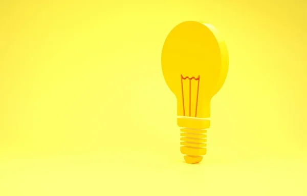 Gelbe Glühbirne mit Konzept des Ideensymbols isoliert auf gelbem Hintergrund. Energie und Ideensymbol. Inspirationskonzept. Minimalismus-Konzept. 3D Illustration 3D Renderer — Stockfoto