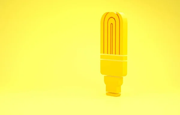 Yellow LED light bulb icon isolated on yellow background. Economical LED illuminated lightbulb. Save energy lamp. Minimalism concept. 3d illustration 3D render — 스톡 사진