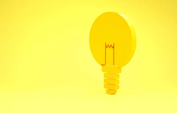 Gul glödlampa med begreppet idé ikon isolerad på gul bakgrund. Energi och idé symbol. Inspiration koncept. Minimalistiskt koncept. 3D-illustration 3D-återgivning — Stockfoto