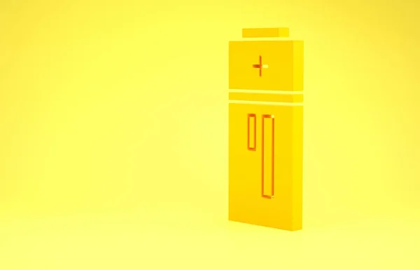 Ícone da bateria amarela isolado no fundo amarelo. Símbolo relâmpago. Conceito de minimalismo. 3D ilustração 3D render — Fotografia de Stock