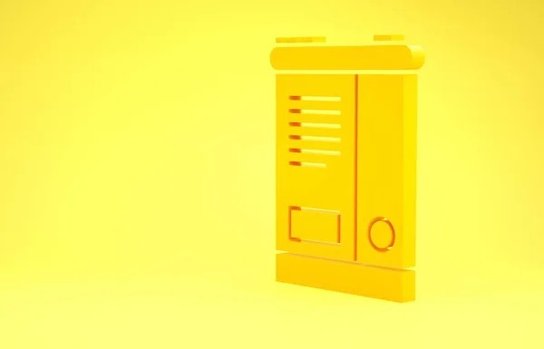 Желтый автомобиль аккумулятор значок изолирован на желтом фоне. Аккумуляторная батарея и аккумуляторная батарея. Концепция минимализма. 3D-рендеринг — стоковое фото