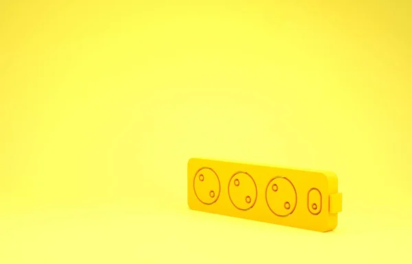 Κίτρινο ηλεκτρικό καλώδιο επέκτασης εικονίδιο απομονώνονται σε κίτρινο φόντο. Υποδοχή πρίζας. Μινιμαλιστική έννοια. 3D απεικόνιση 3d καθιστούν — Φωτογραφία Αρχείου