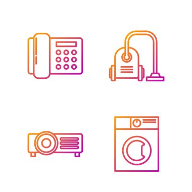 Set hattı Yıkama, Sunum, Film, Film, Medya Projektörü, Telefon ve Elektrik süpürgesi. Renk simgeleri. Vektör