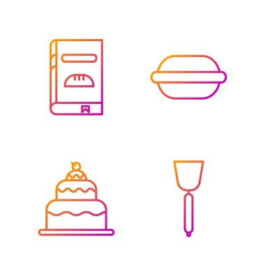 Sıra Spatula, Pasta, Yemek Kitabı ve Makarna Kurabiyesi 'nde. Renk simgeleri. Vektör