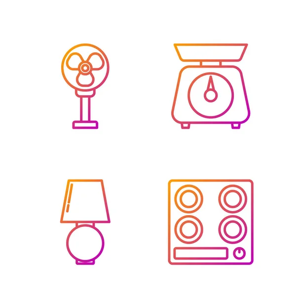 Set line Gas stove , Table lamp , Electric fan and Scales . Gradient color icons. Vector — Stock Vector