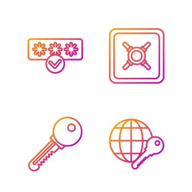 Hat anahtarı, anahtar, şifre koruması, güvenlik erişimi ve kasa. Renk simgeleri. Vektör