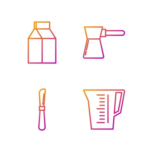 Definir linha copo de medição, faca, pacote de papel para leite e café turk. Ícones de cores gradientes. Vetor — Vetor de Stock