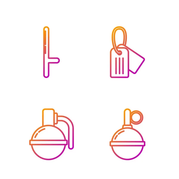 Set line Hand grenade , Hand grenade , Police rubber baton and Military dog tag . Gradient color icons. Vector — ストックベクタ