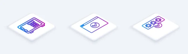 Set Isometric line Safe , Secure your site with HTTPS, SSL and Password protection and safety access. White square button. Vector — Stock Vector