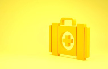 Sarı evcil hayvan ilk yardım çantası ikonu sarı arkaplanda izole edildi. Köpek ya da kedi pençesi izi. Klinik kutusu. Minimalizm kavramı. 3d illüstrasyon 3B canlandırma