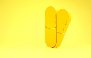 Yellow Dog and pills icon isolated on yellow background. Prescription medicine for animal. Minimalism concept. 3d illustration 3D render